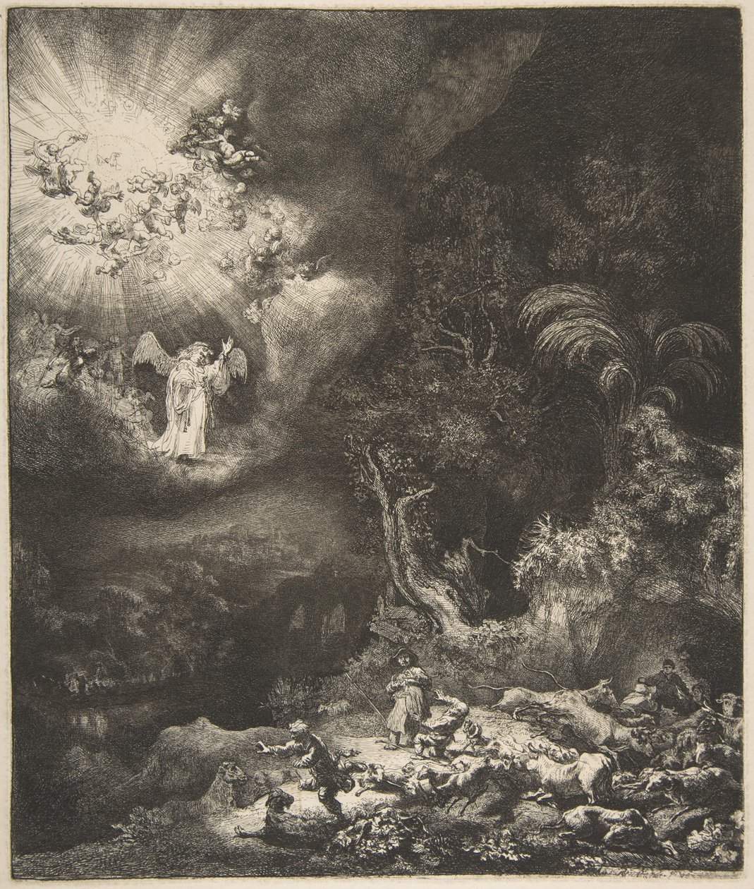 Ängeln som visar sig för herdarna, 1634. av Rembrandt van Rijn