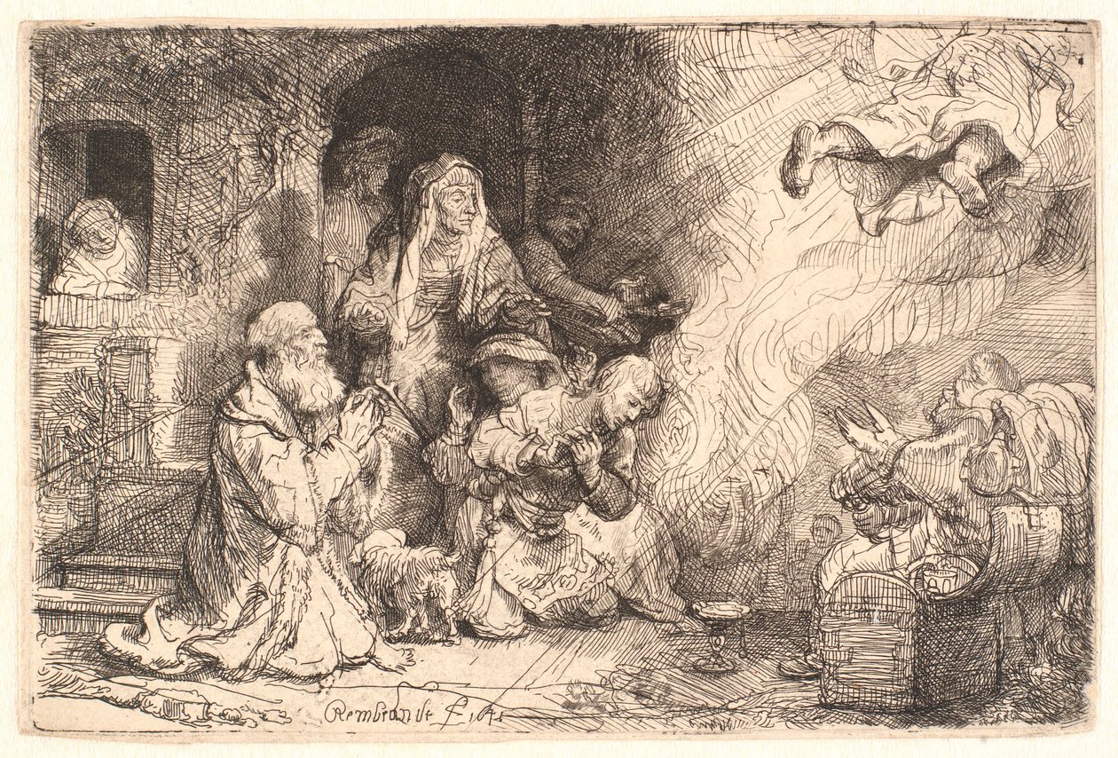 Ängeln som avgår från Tobits familj av Rembrandt van Rijn