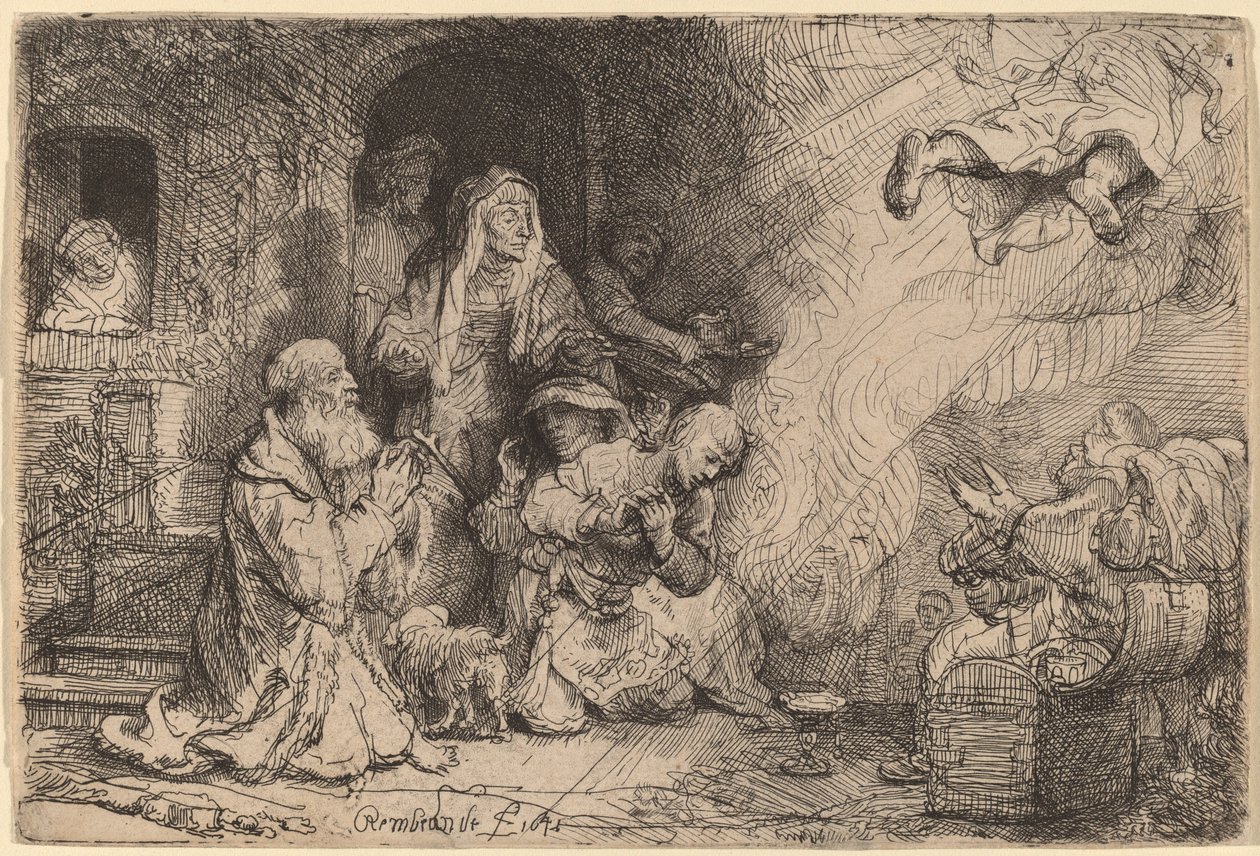 Ängeln som avgår från Tobias familj av Rembrandt van Rijn
