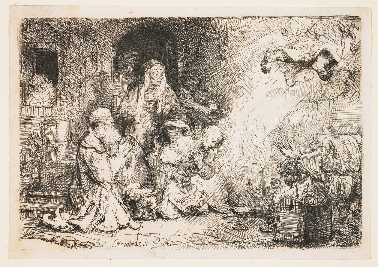 Ängeln som avgår från Tobias familj av Rembrandt van Rijn
