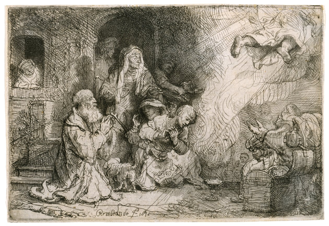 Ängeln som lämnar Tobias familj, 1641 av Rembrandt van Rijn