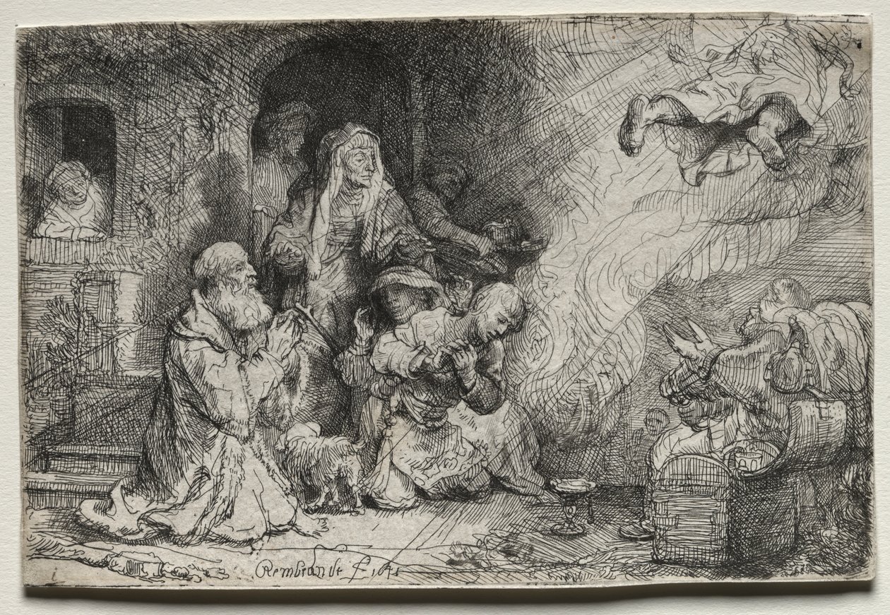 Ängeln som avgår från Tobits familj av Rembrandt van Rijn