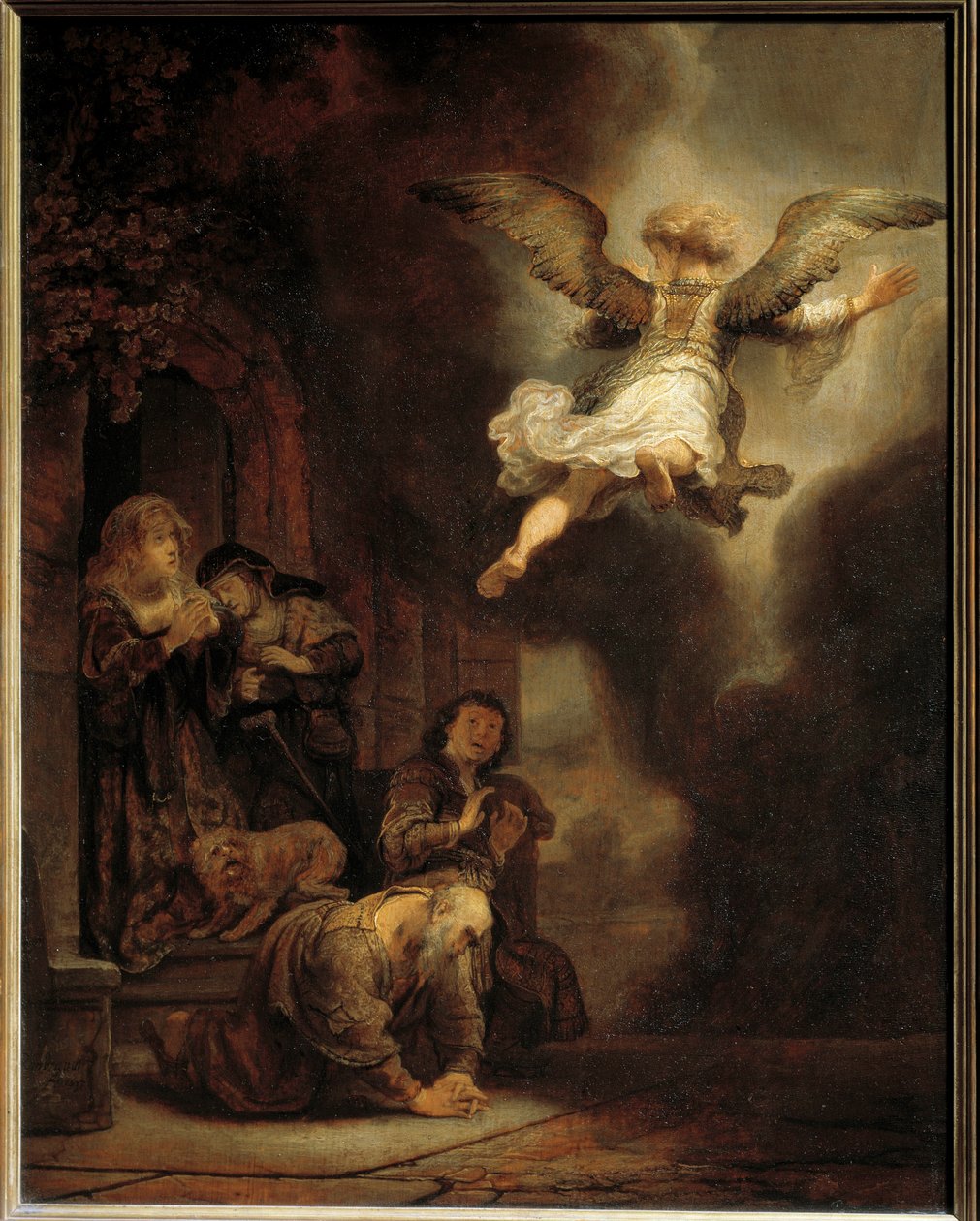Ärkeängeln Gabriel lämnar Tobias familj. 1637 av Rembrandt van Rijn