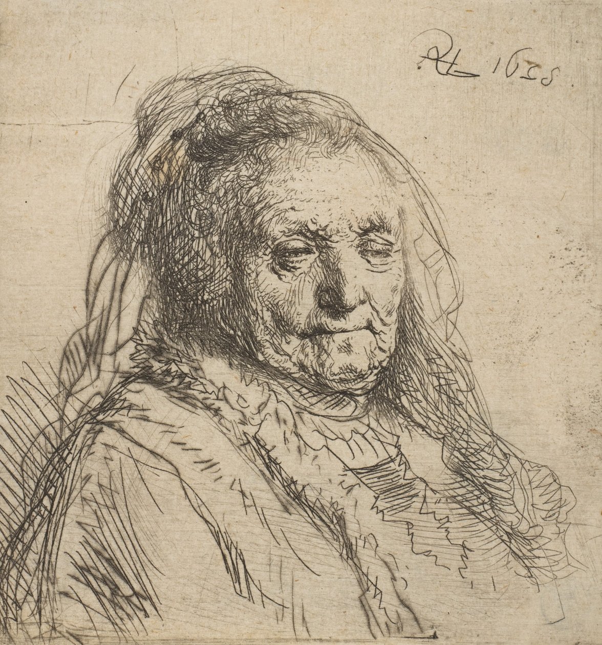 Konstnärens mor: huvud och byst, tre fjärdedels höger, 1628., 1628. av Rembrandt van Rijn