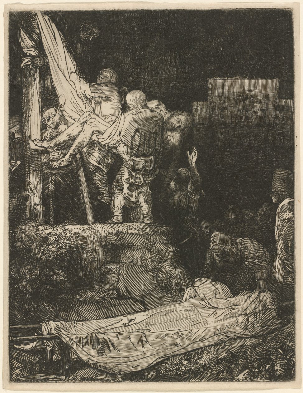 Nedstigningen från korset med Torchlight av Rembrandt van Rijn