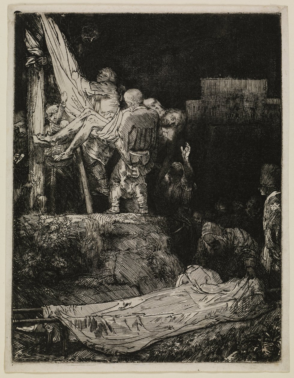 ”Nedtagningen från korset” i fackelljus av Rembrandt van Rijn