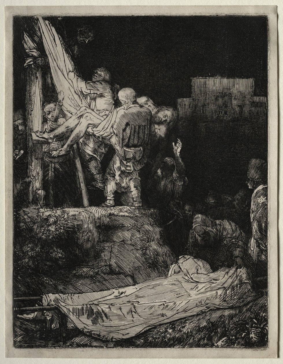 Nedstigningen från korset med fackelljus, 1654. av Rembrandt van Rijn