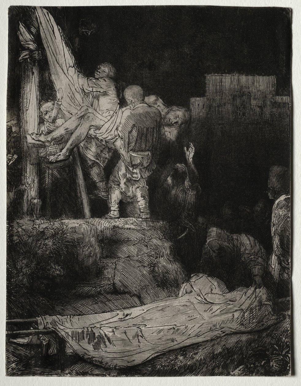Nedstigningen från korset med fackelljus, 1654. av Rembrandt van Rijn