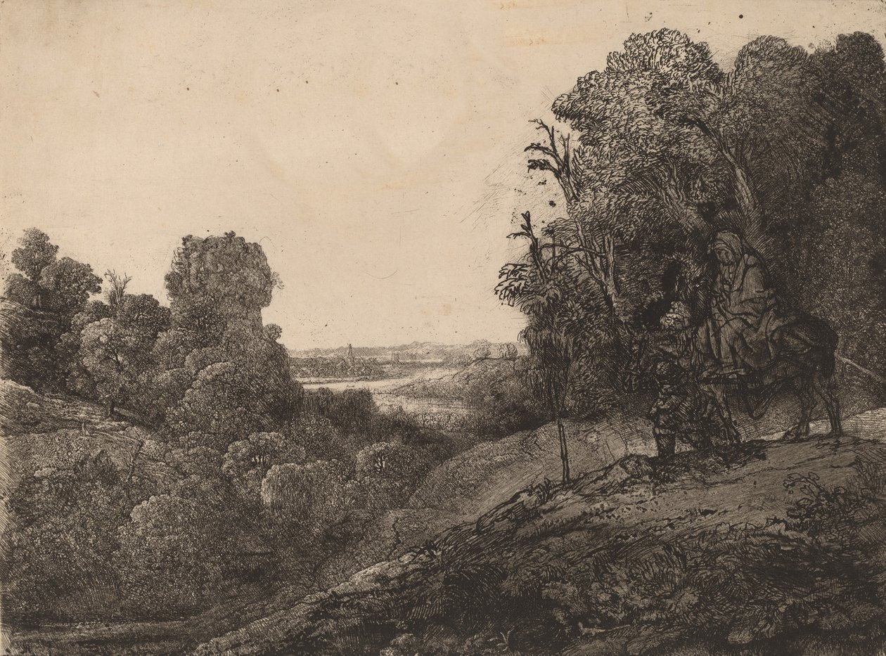 Flygningen till Egypten: Ändrad från Seghers, ca. 1653. av Rembrandt van Rijn