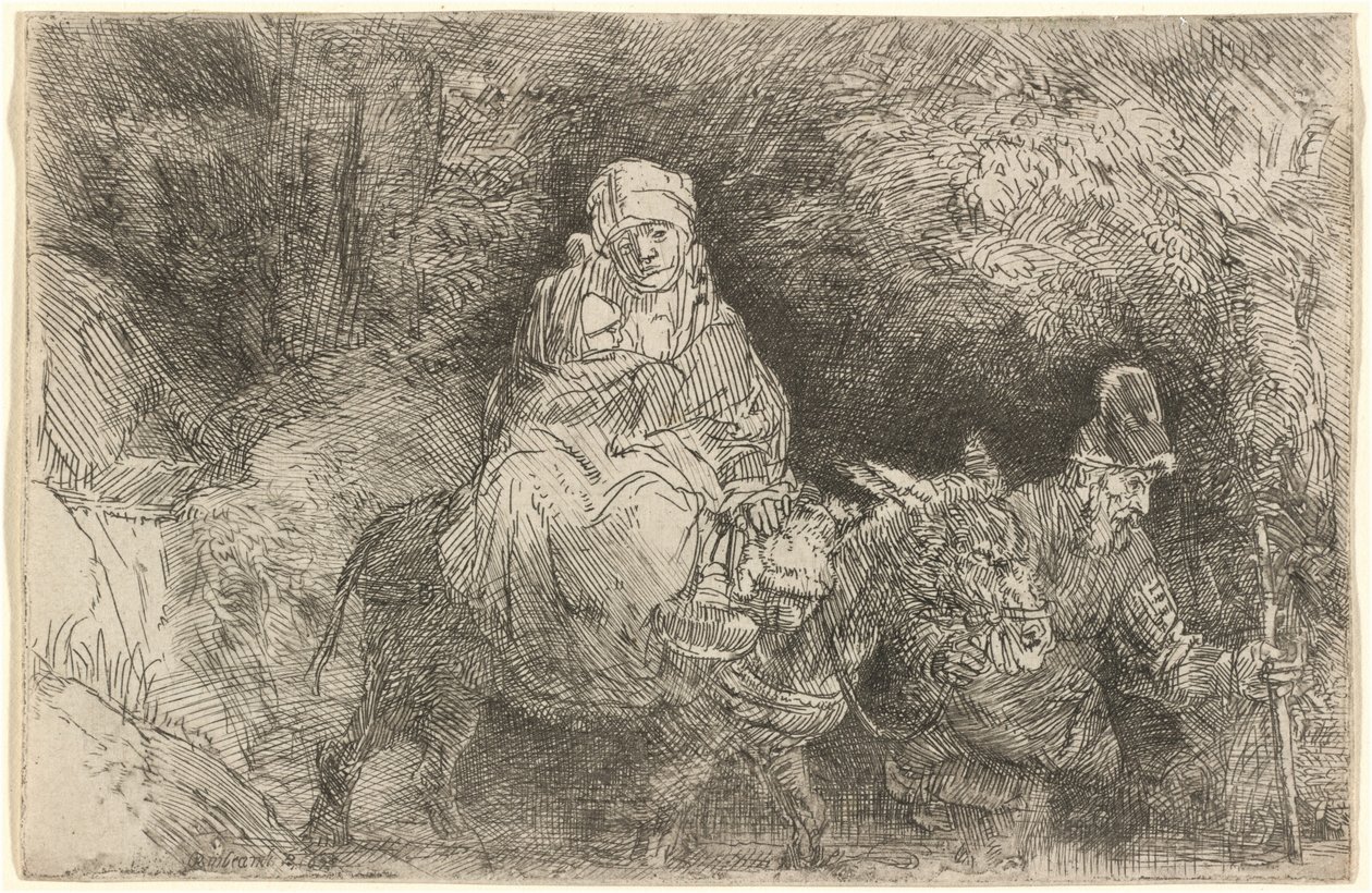 Flygningen till Egypten: Att korsa en bäck av Rembrandt van Rijn