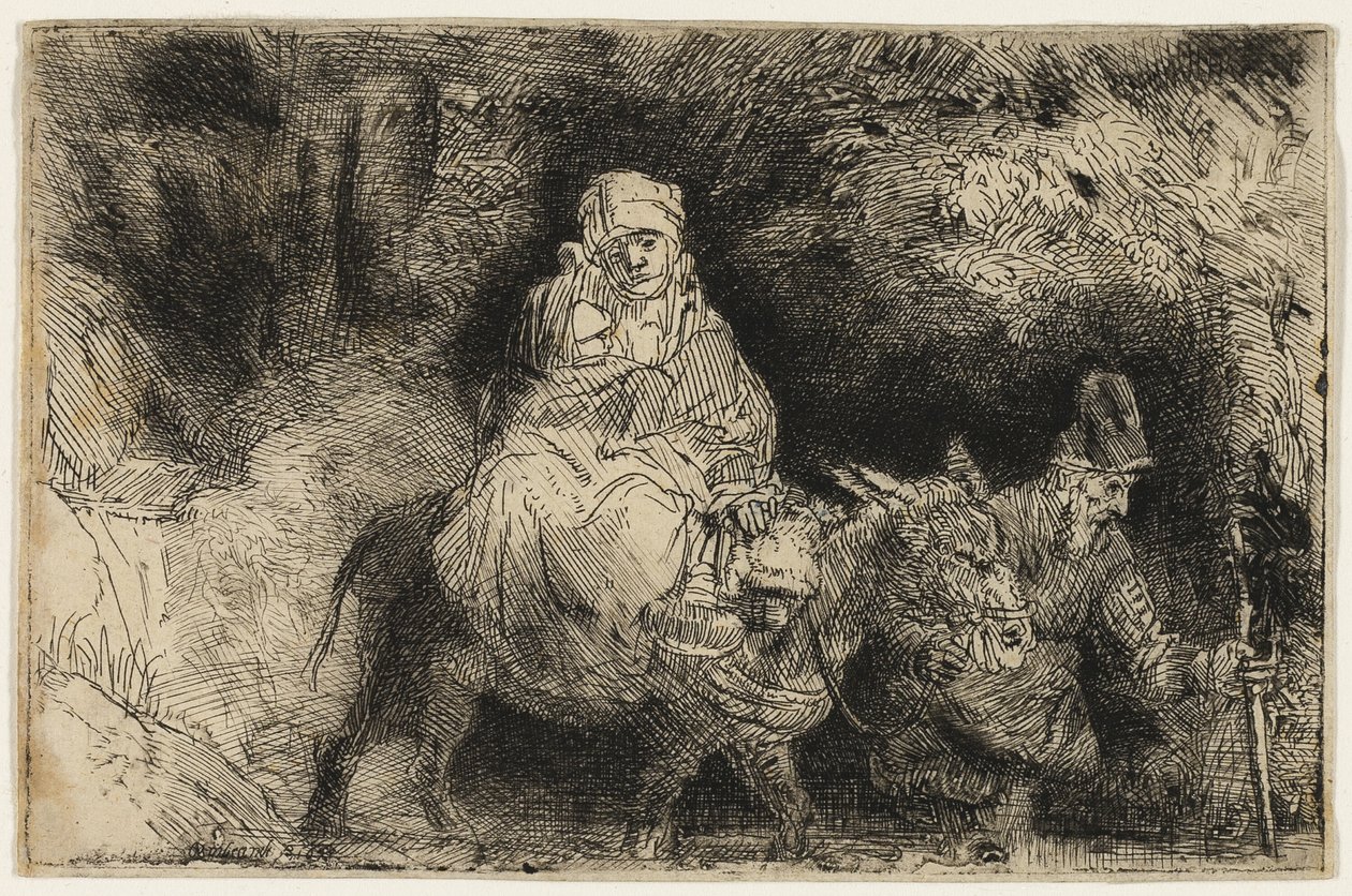 Flygningen till Egypten: Att korsa en bäck av Rembrandt van Rijn