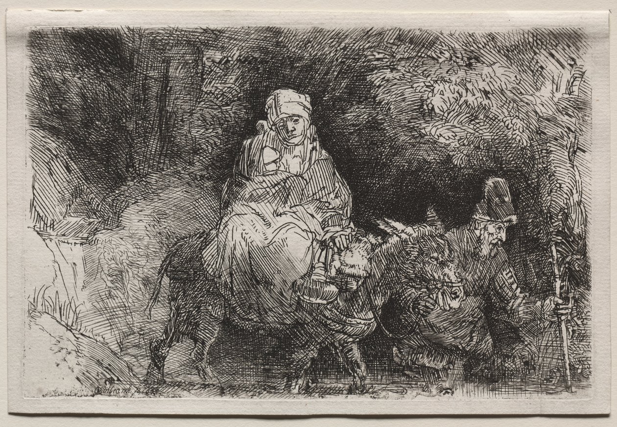 Flygningen till Egypten: Att korsa en bäck av Rembrandt van Rijn