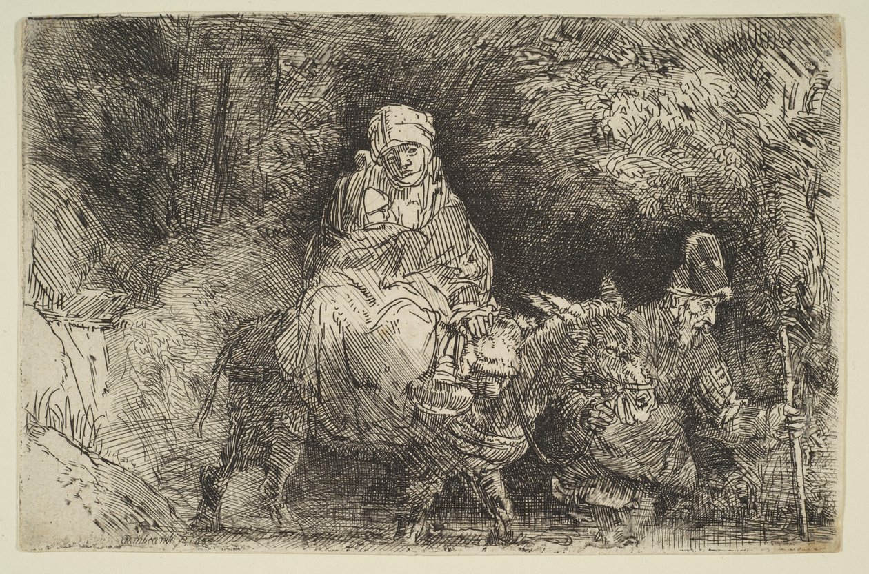 Flygningen till Egypten: Crossing a Brook, 1654. av Rembrandt van Rijn