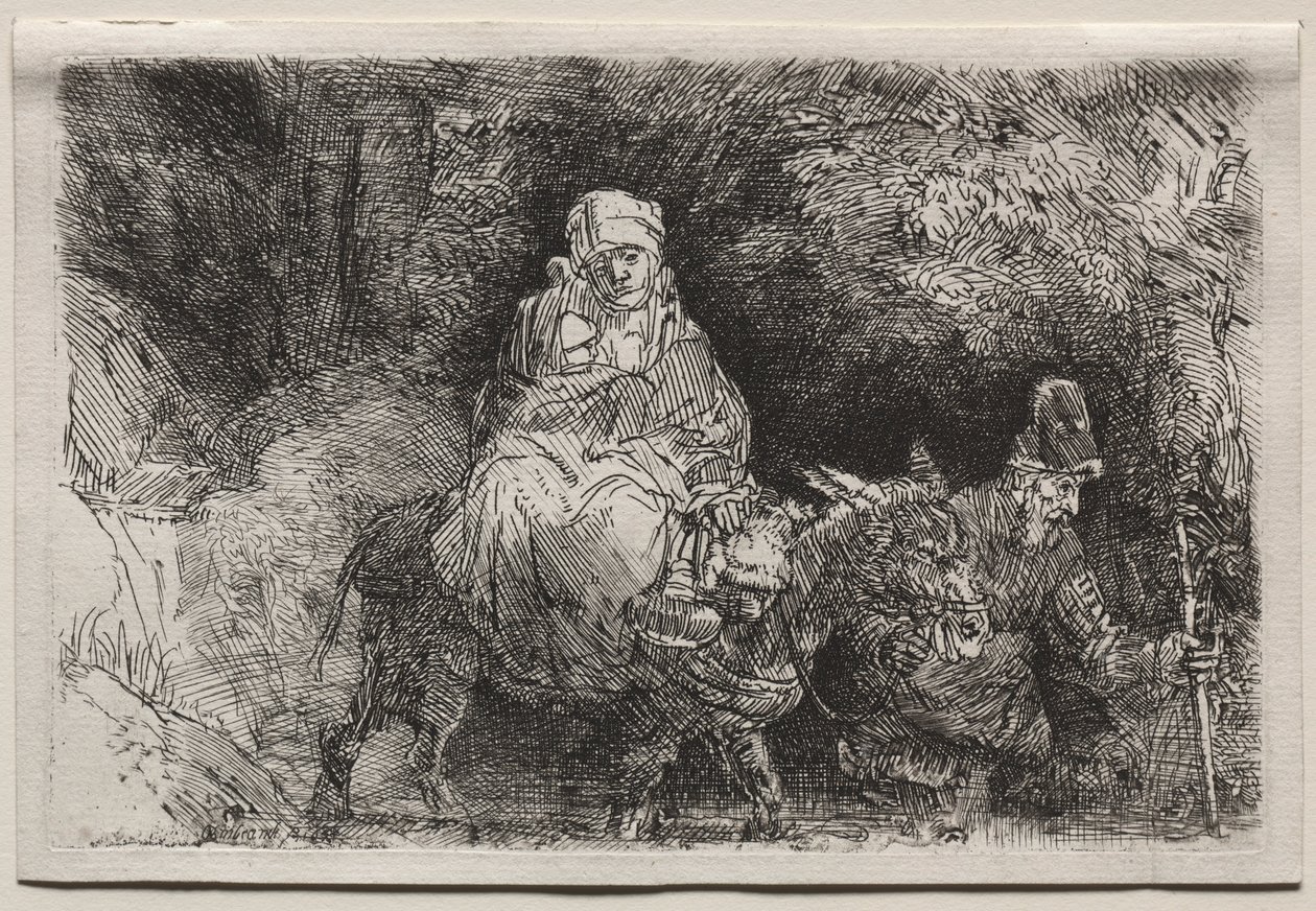 Flygningen till Egypten: Crossing a Brook, 1654. av Rembrandt van Rijn