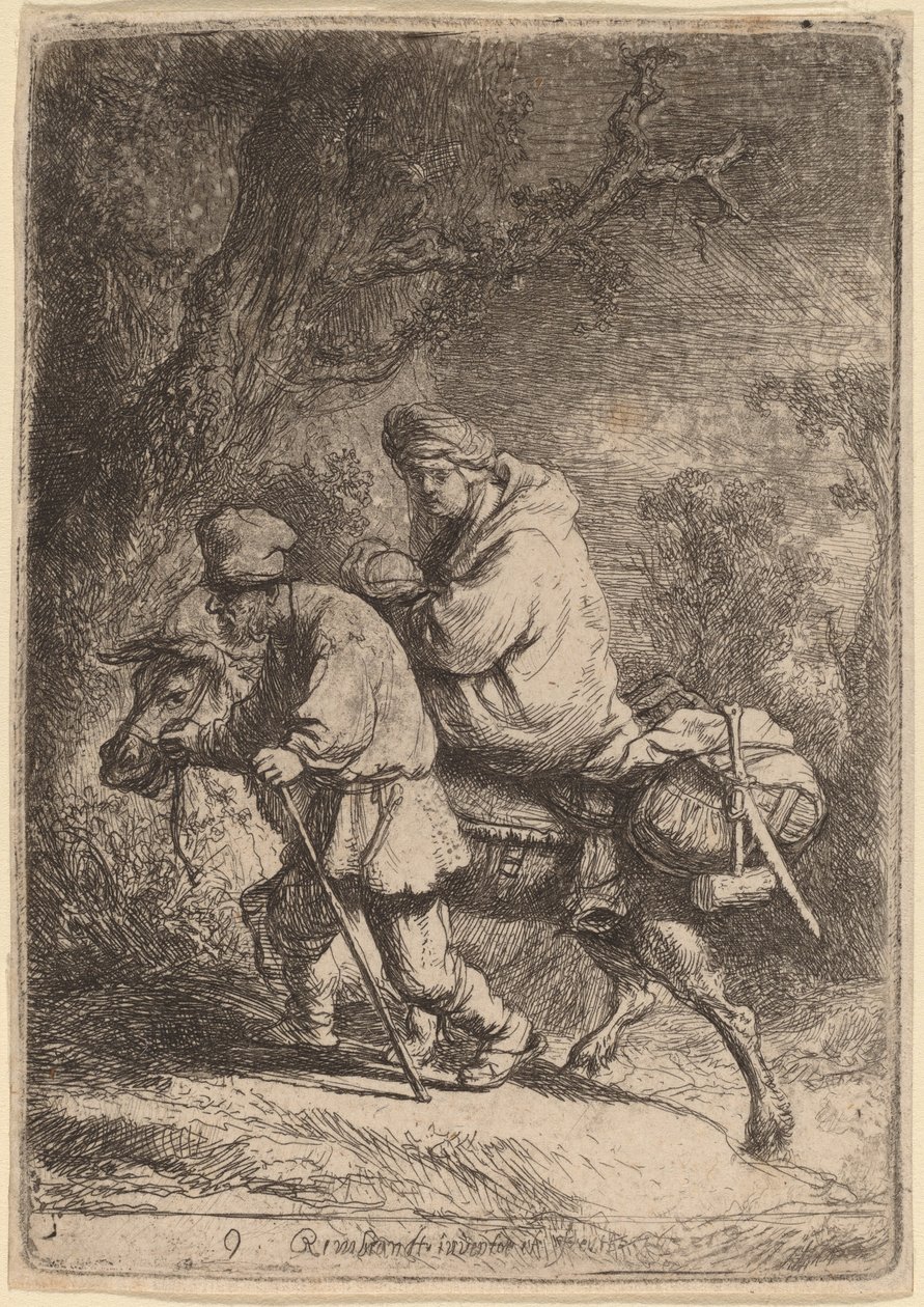 Flygningen till Egypten: Liten av Rembrandt van Rijn
