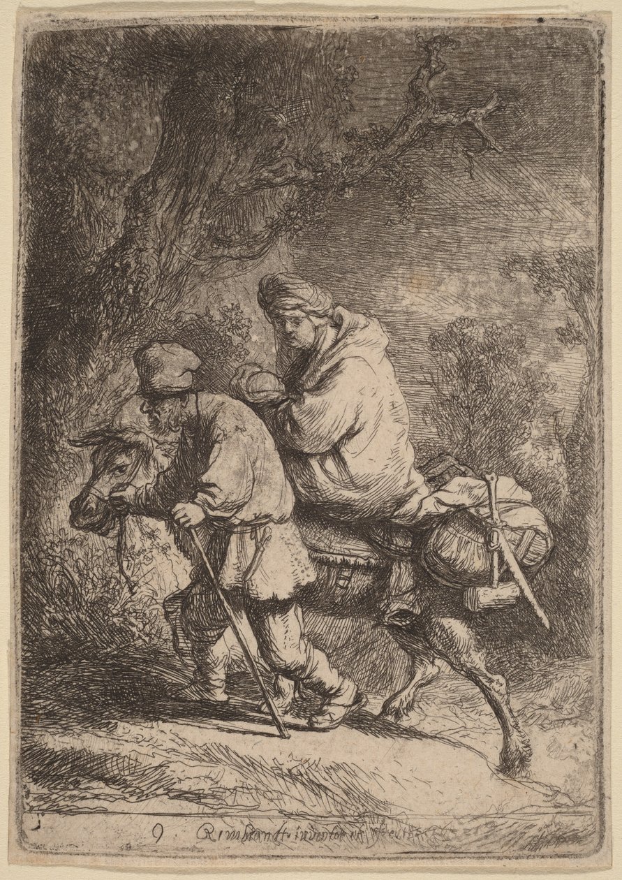 Flykten till Egypten: Liten av Rembrandt van Rijn