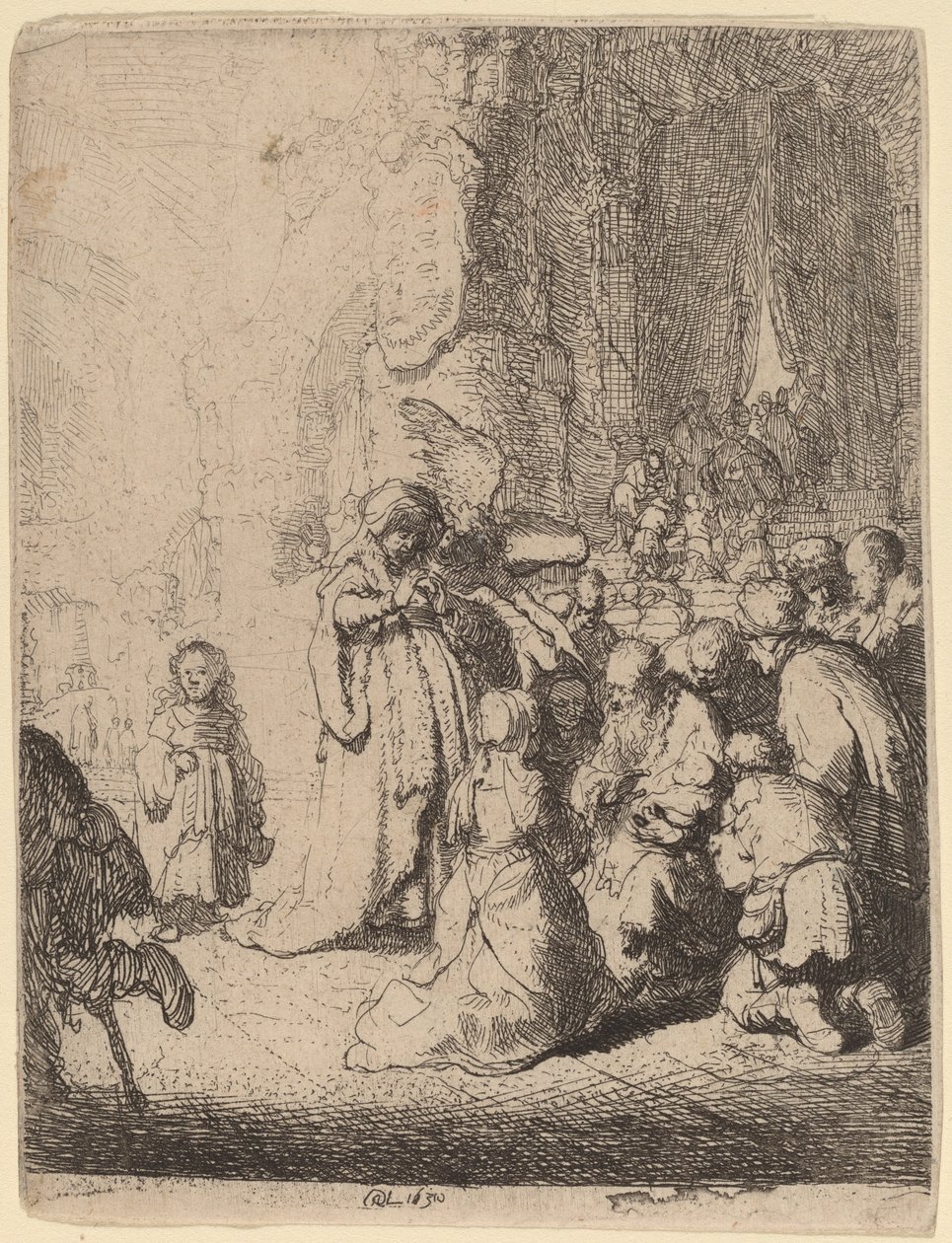Presentationen i templet med ängeln: Liten tallrik av Rembrandt van Rijn