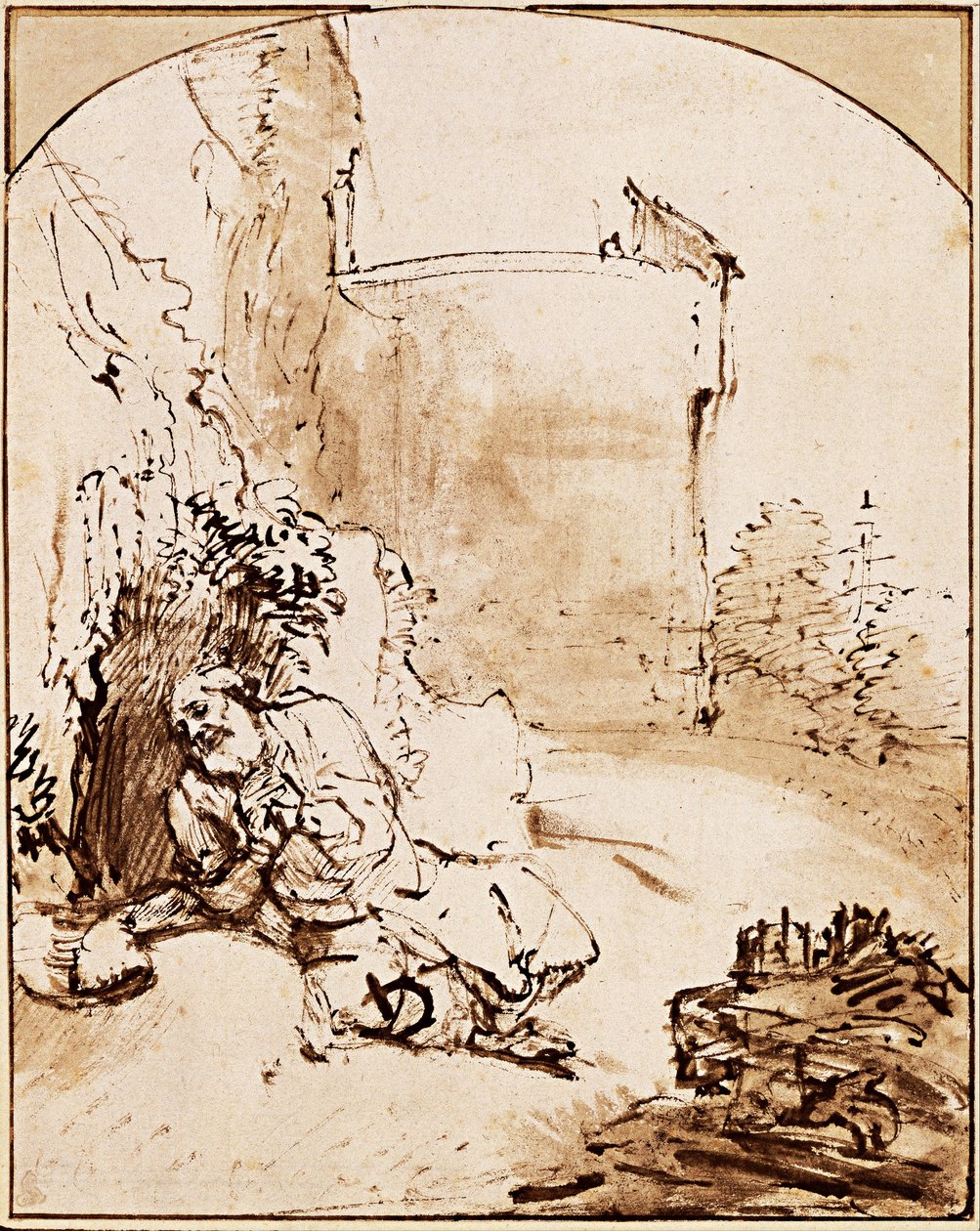 Profeten Jona framför Nineves murar, ca 1651 av Rembrandt van Rijn