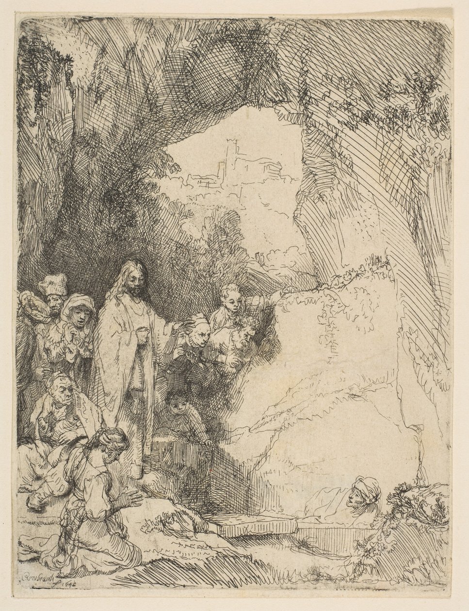 The Raising of Lazarus, liten tallrik, 1642. av Rembrandt van Rijn