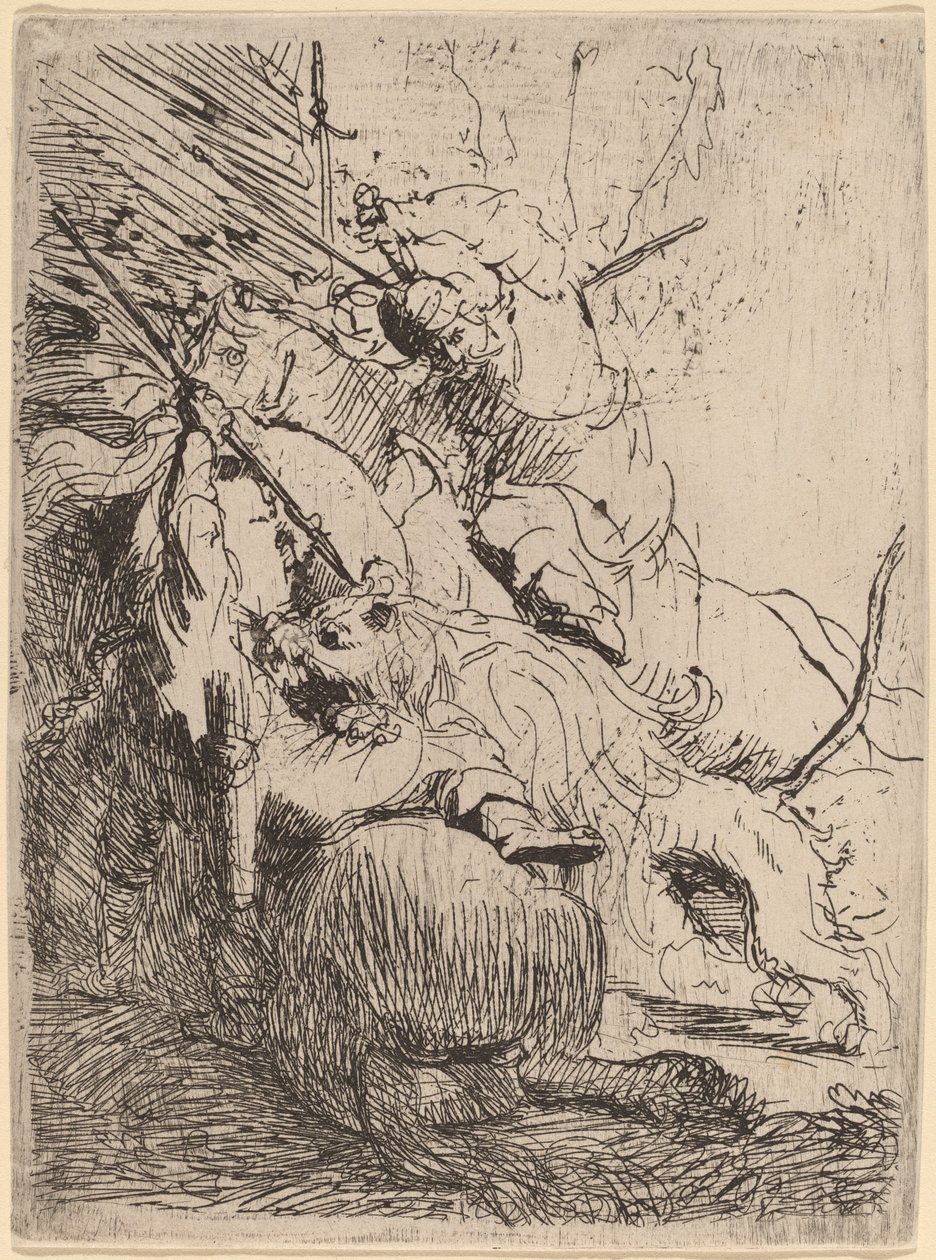 Den lilla lejonjakten (med ett lejon) av Rembrandt van Rijn