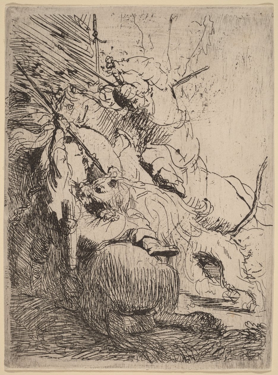 Den lilla lejonjakten (med ett lejon) av Rembrandt van Rijn