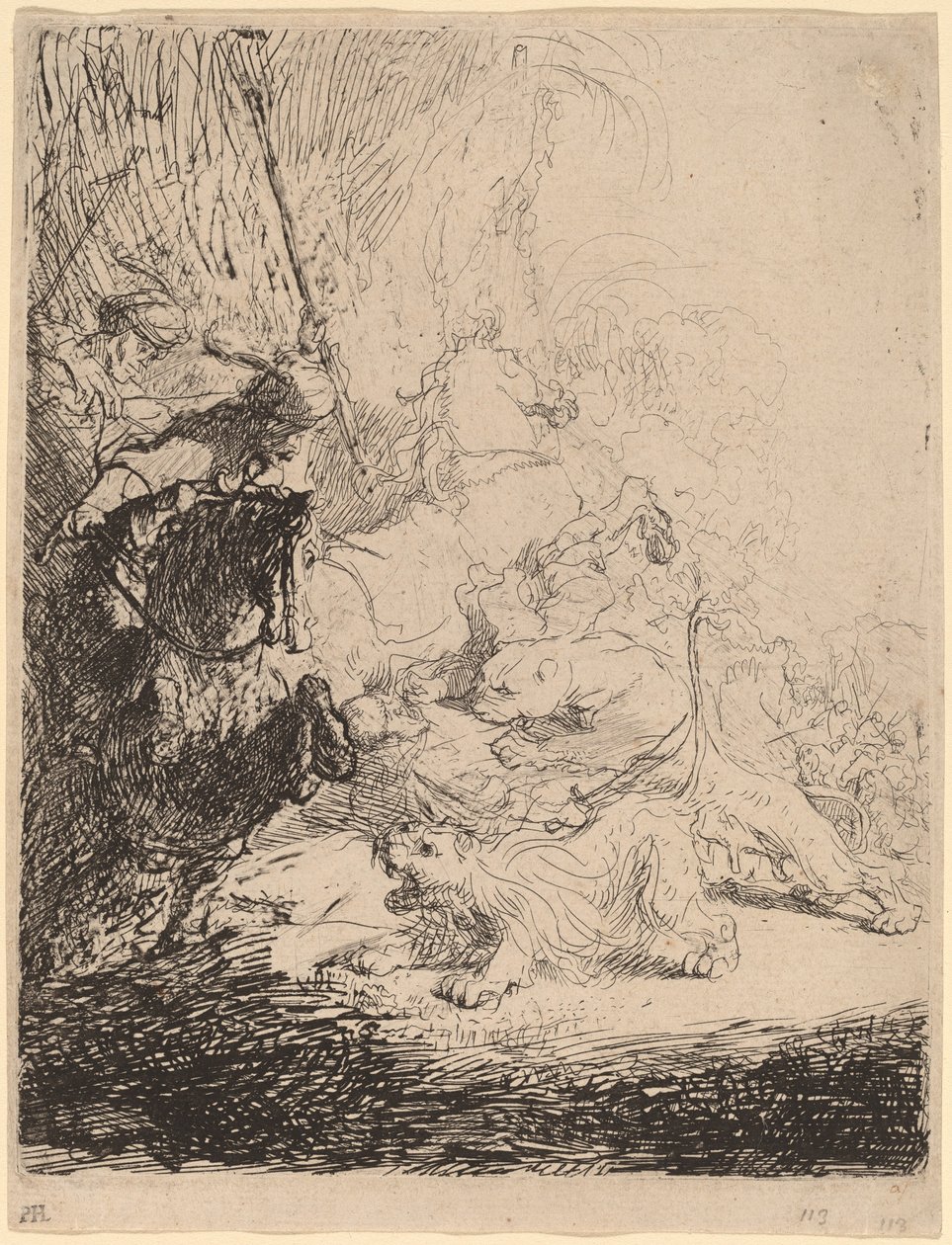 Den lilla lejonjakten (med två lejon) av Rembrandt van Rijn