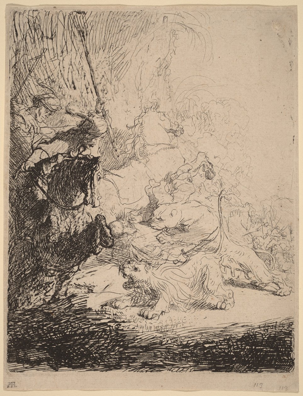 Den lilla lejonjakten (med två lejon) av Rembrandt van Rijn