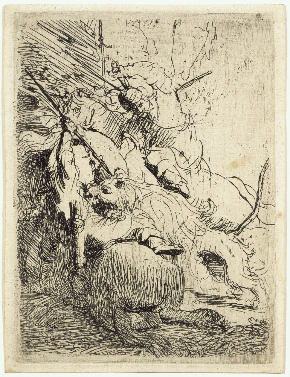 Den lilla lejonjakten (med ett lejon) av Rembrandt van Rijn
