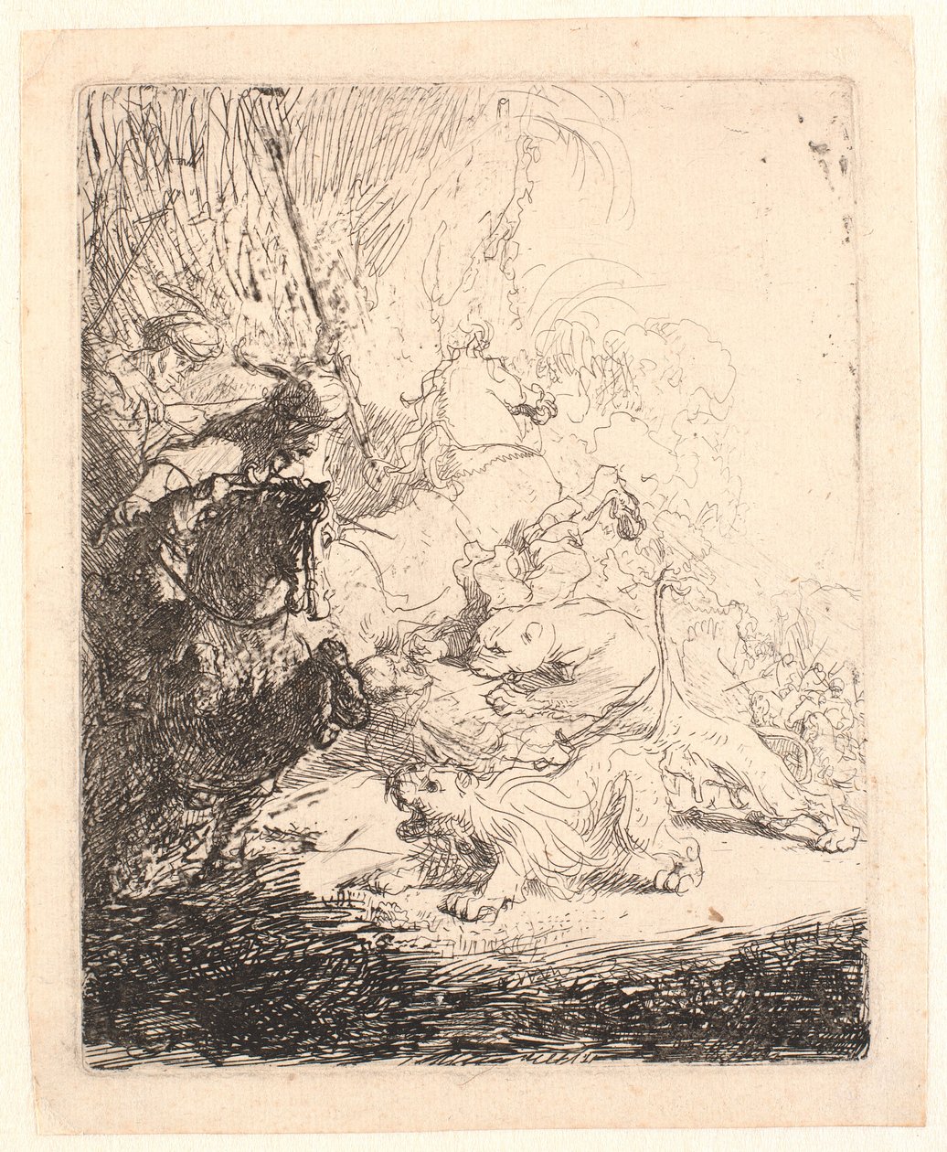 Den lilla lejonjakten (med två lejon) av Rembrandt van Rijn