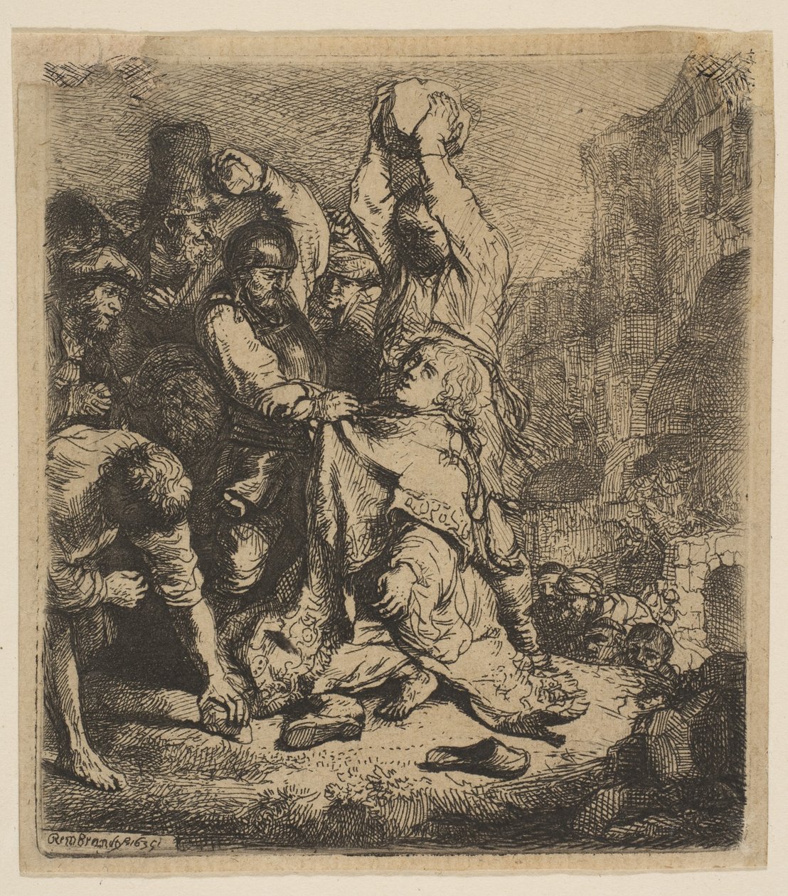 Steningen av St. Stefan, 1635. av Rembrandt van Rijn