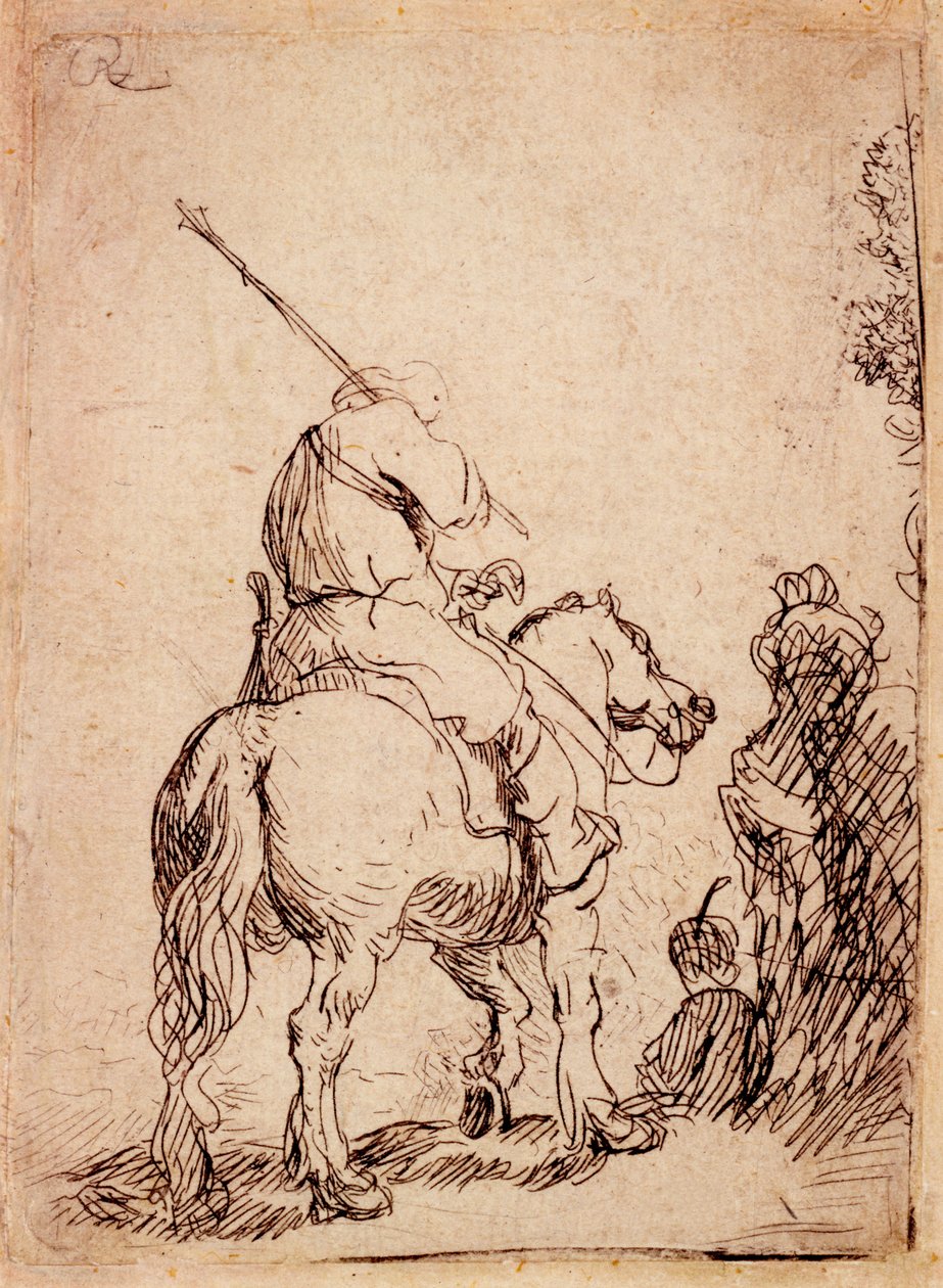 Den turbanförsedda soldaten till häst, 1632 av Rembrandt van Rijn