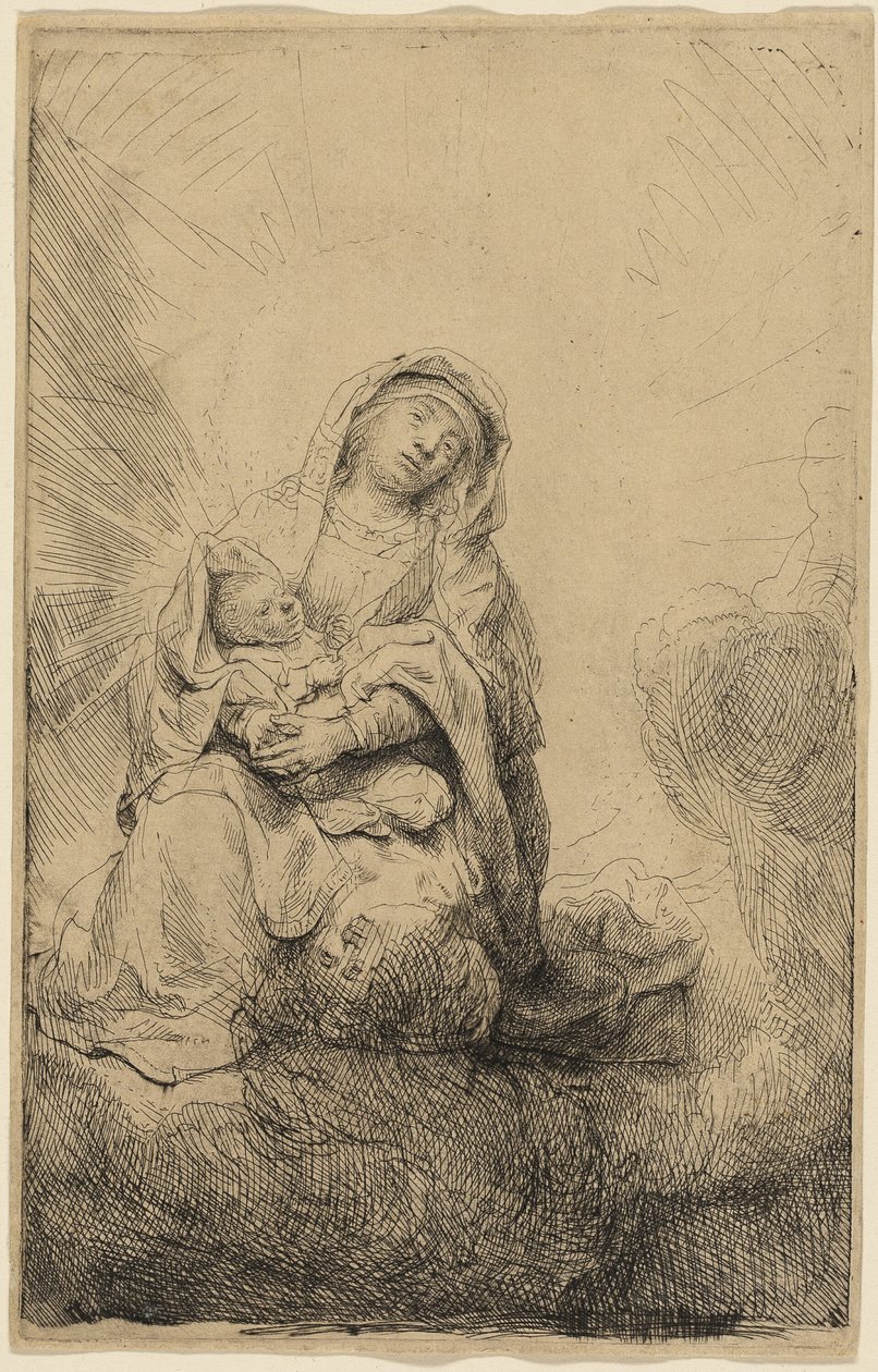 Jungfrun och barnet i molnen av Rembrandt van Rijn