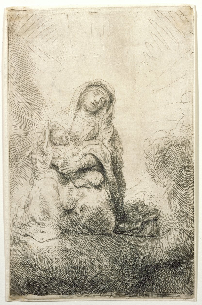 Jungfru Maria med barnet i molnen av Rembrandt van Rijn