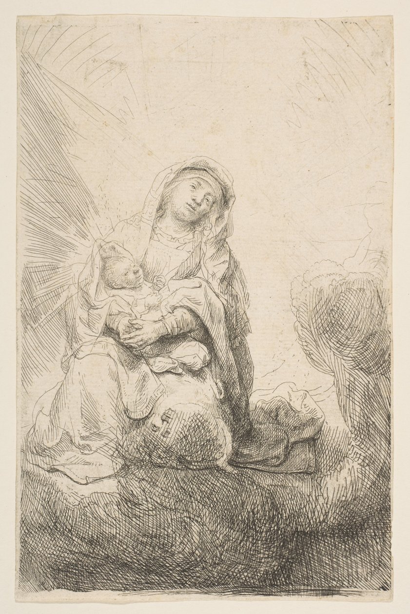 Jungfrun och barnet i molnen, 1641. av Rembrandt van Rijn