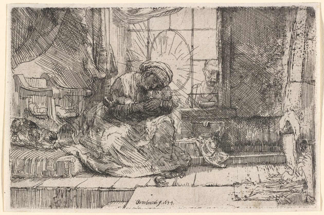 Jungfrun och barnet med katten och ormen av Rembrandt van Rijn