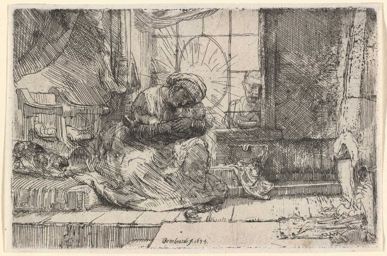 Jungfru Maria med barnet, katten och ormen av Rembrandt van Rijn