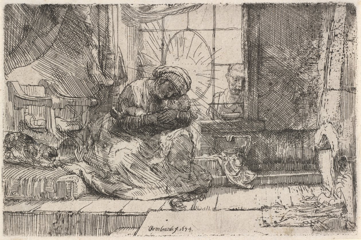 Jungfrun och barnet med katten och ormen, 1654. av Rembrandt van Rijn