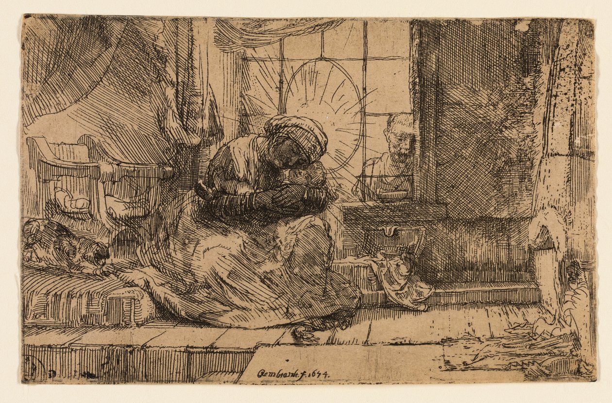 Jungfrun och barnet med katten och ormen av Rembrandt van Rijn