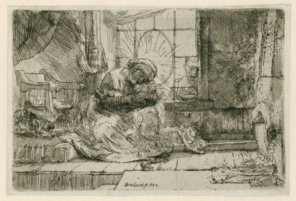 Jungfrun och barnet med katten och ormen av Rembrandt van Rijn