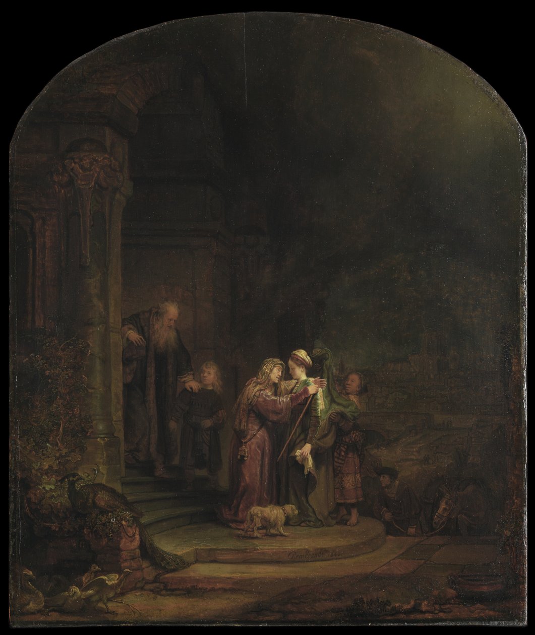 The Visitation, 1640 (olja på cederpanel) (se även 5454147) av Rembrandt van Rijn