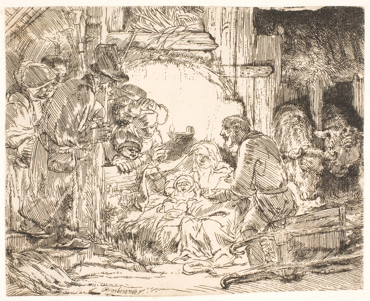 Herdarnas tillbedjan (med lampan) av Rembrandt van Rijn