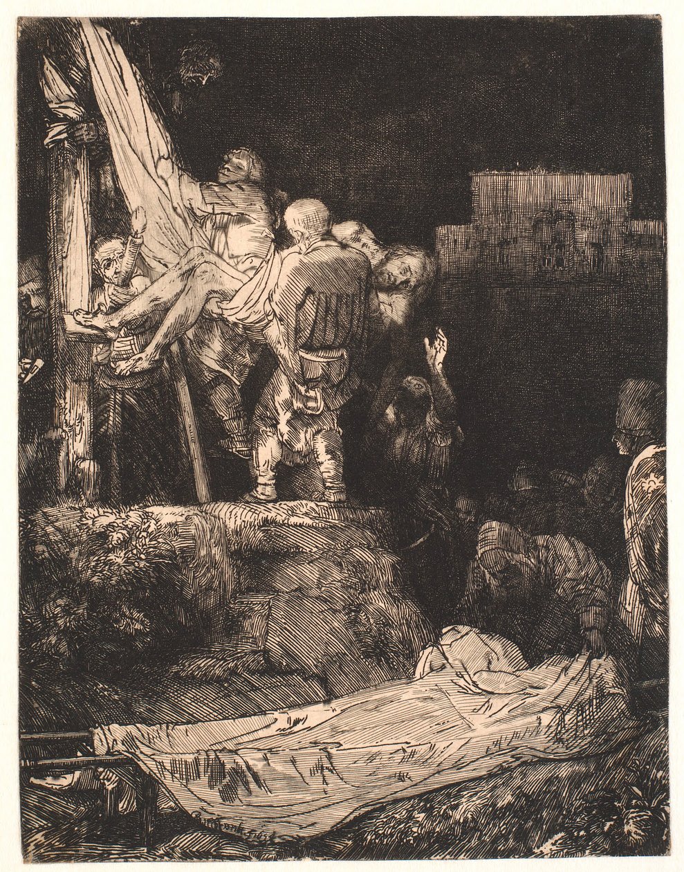 Nedstigningen från korset: med fackelljus av Rembrandt van Rijn