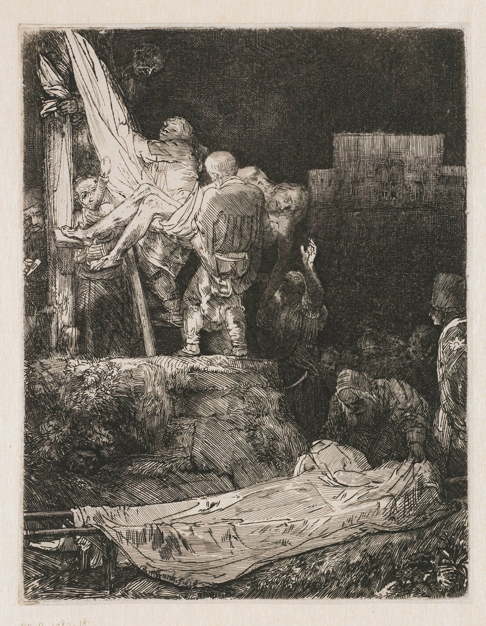 Nedstigningen från korset med fackelljus av Rembrandt van Rijn