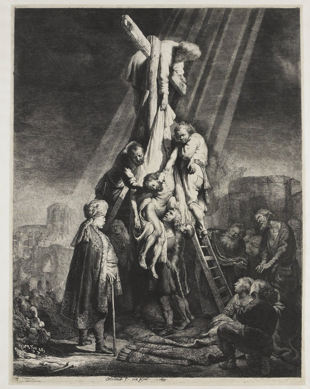 Nedstigningen från korset: andra plattan av Rembrandt van Rijn