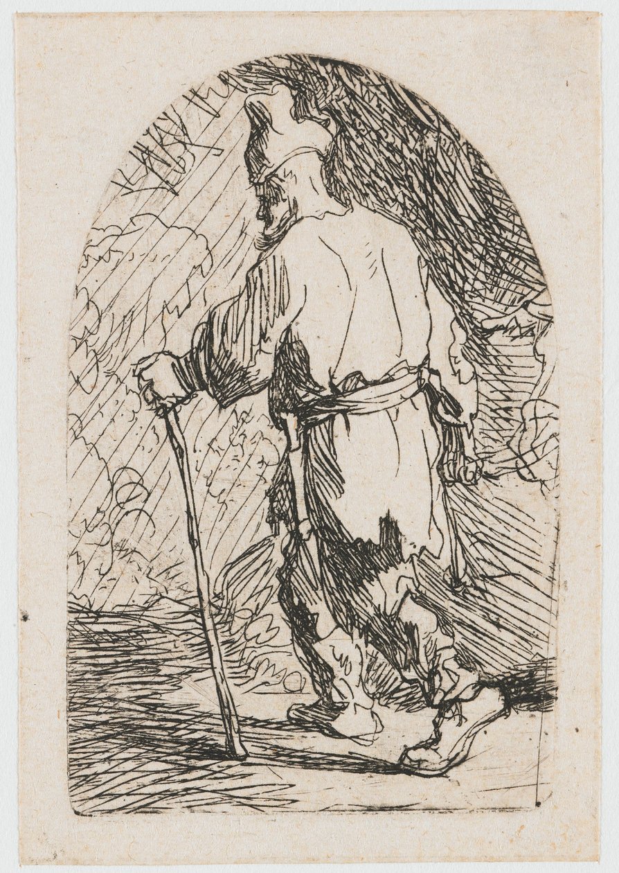 Flykten till Egypten: en skiss: Sankt Josef av Rembrandt van Rijn