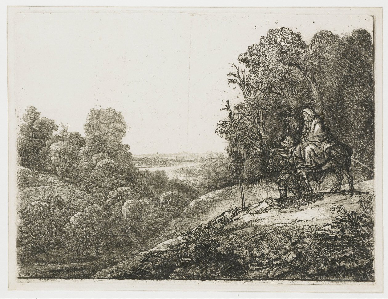 Flykten till Egypten: bearbetad plåt av Seghers av Rembrandt van Rijn