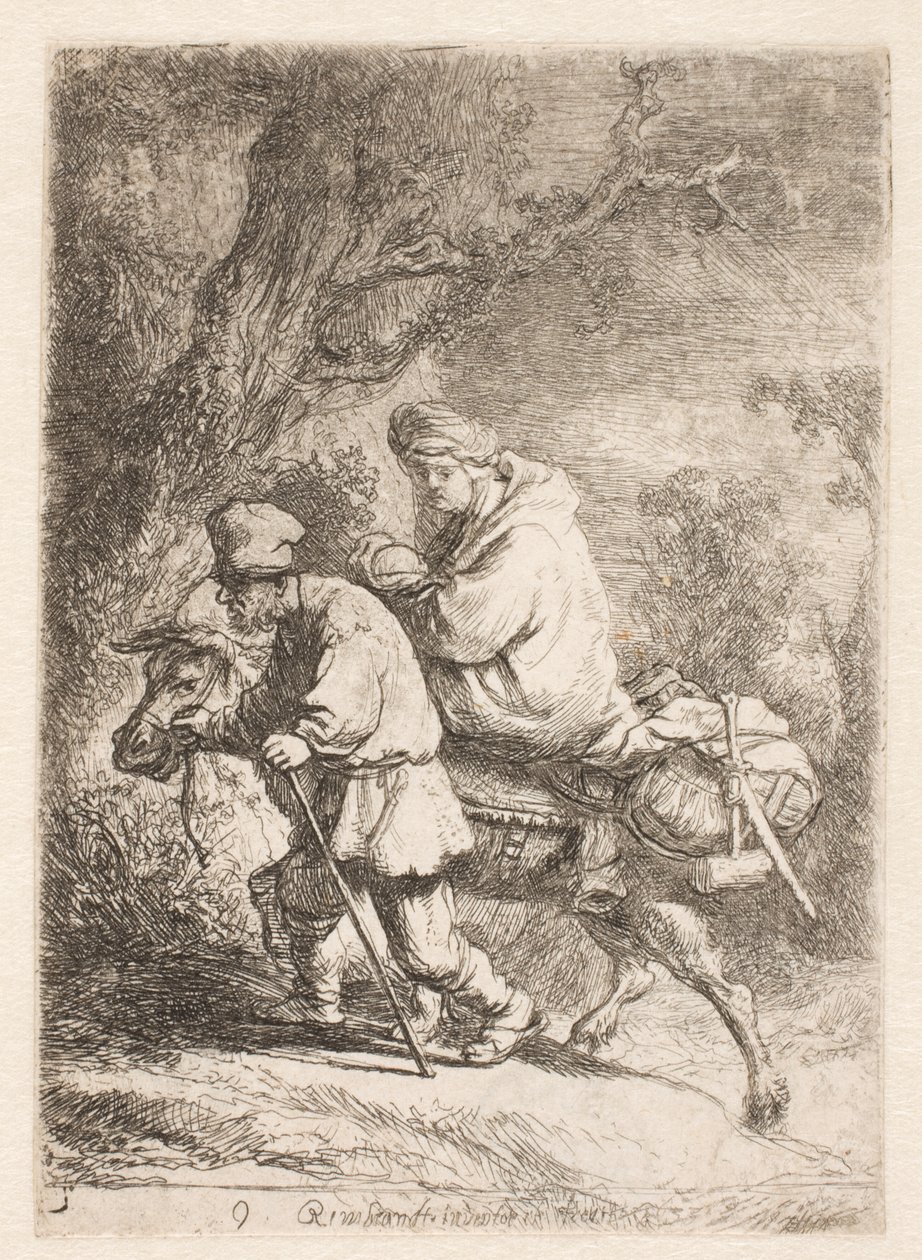 Flykten till Egypten: liten tallrik av Rembrandt van Rijn