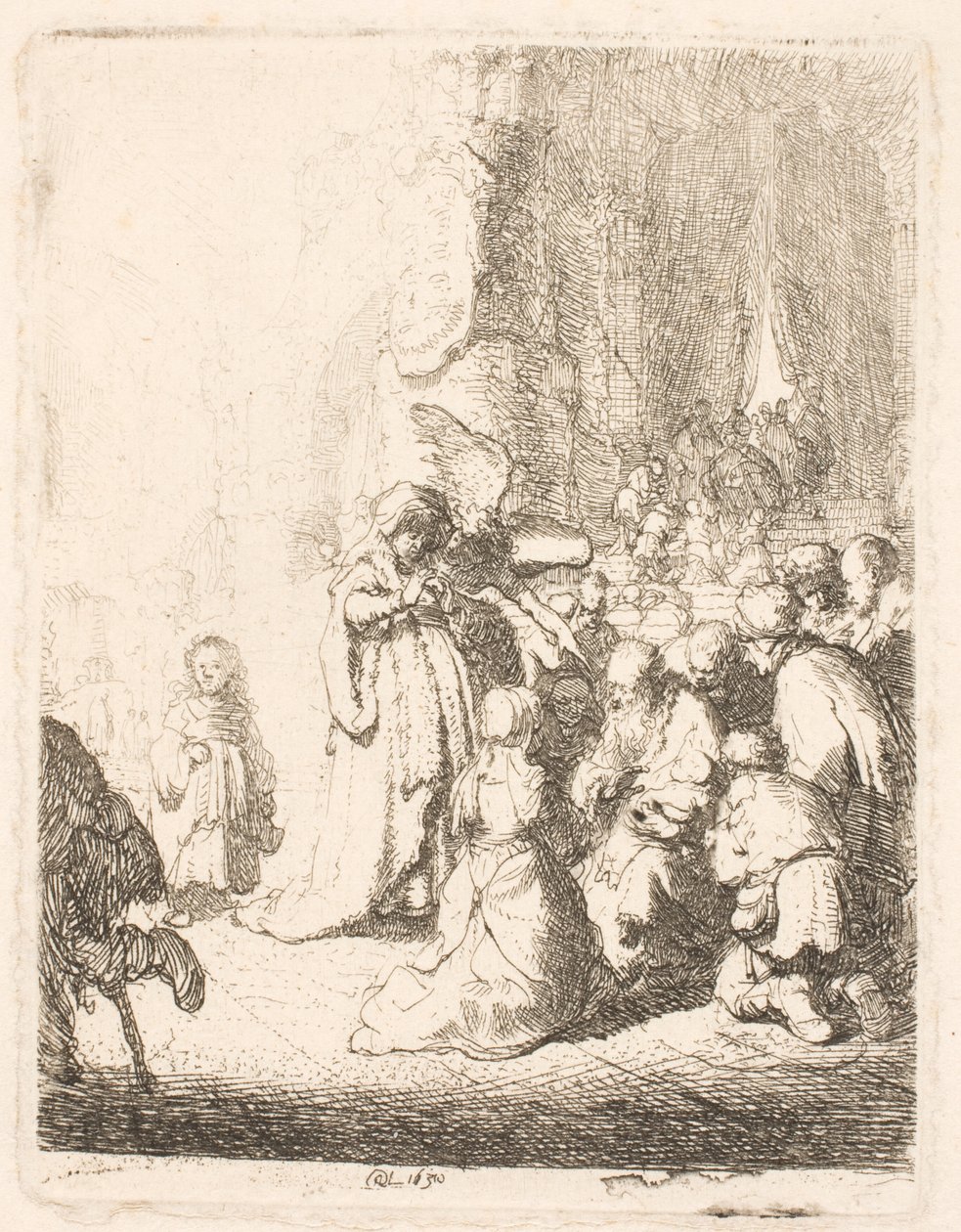Uppvisningen i templet (med ängeln): den lilla plattan av Rembrandt van Rijn