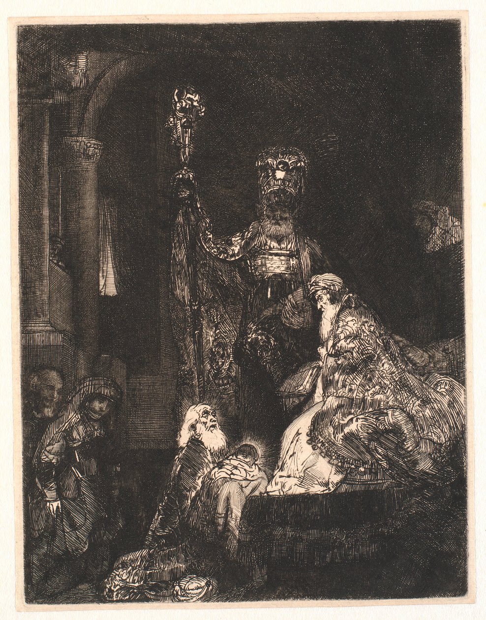 Presentationen i templet: på det mörka sättet av Rembrandt van Rijn