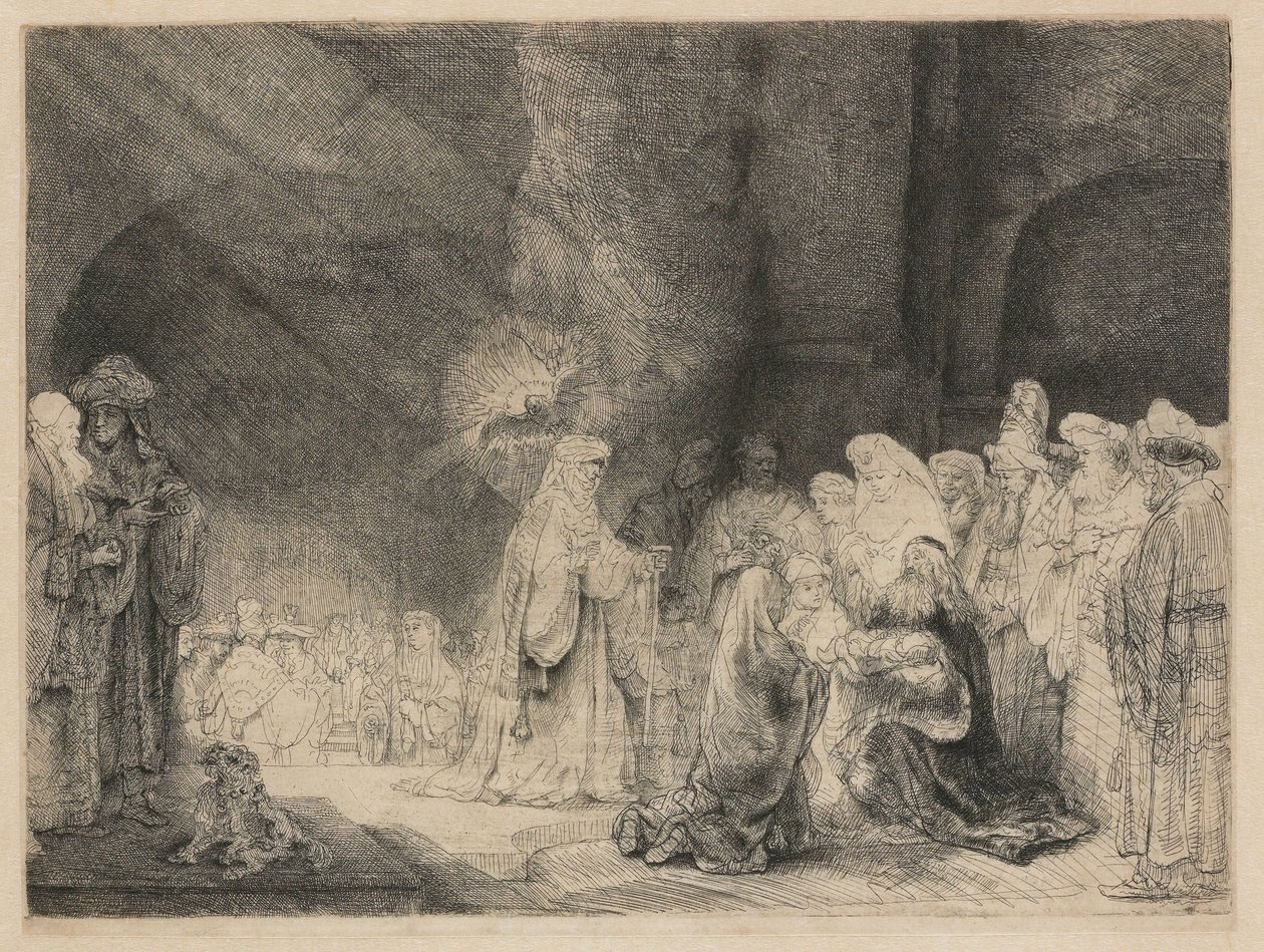 Presentationen i templet: avlångt tryck av Rembrandt van Rijn